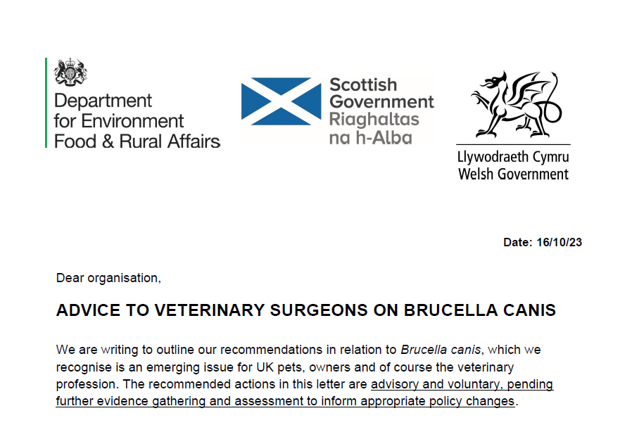 Guidance from Defra and APHA on Brucella canis Listing Image